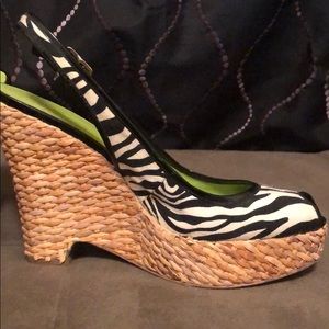 Banana Republic zebra and wicker wedges